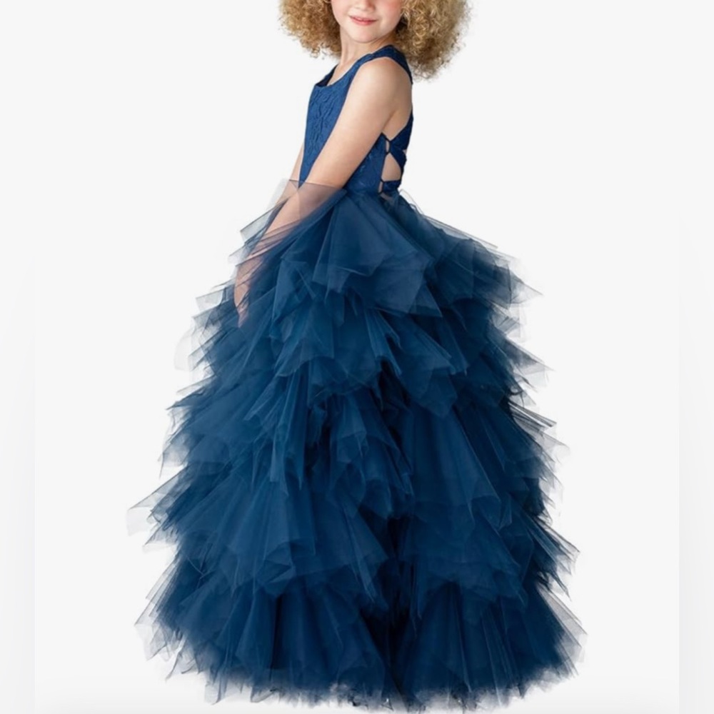 Pluviophily Wedding Flower Girl Navy Blue Tulle Ballgown Gown Dress 3T